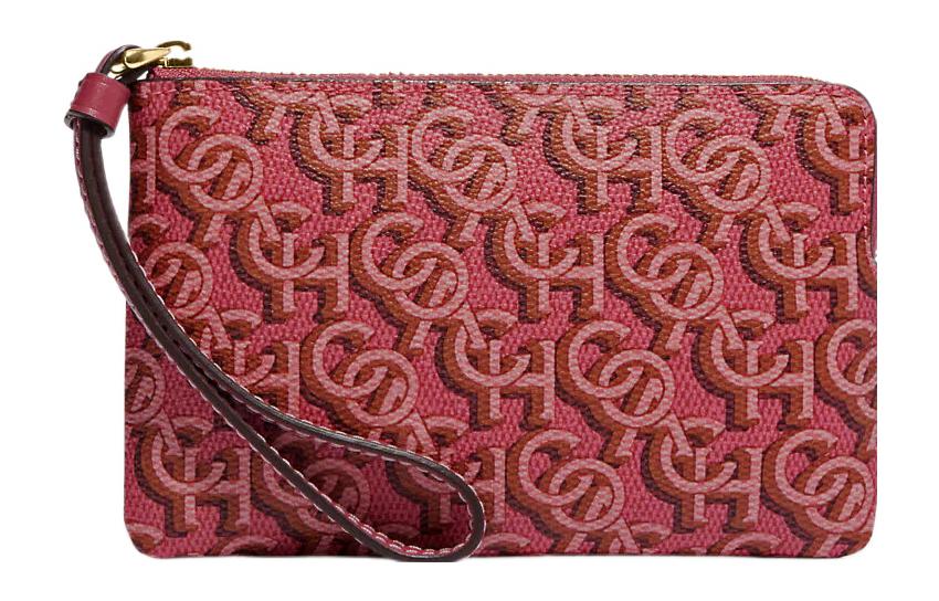 

COACH Маленькая женская сумка-клатч с угловой молнией из холста и кожаным запястьем Rouge Red