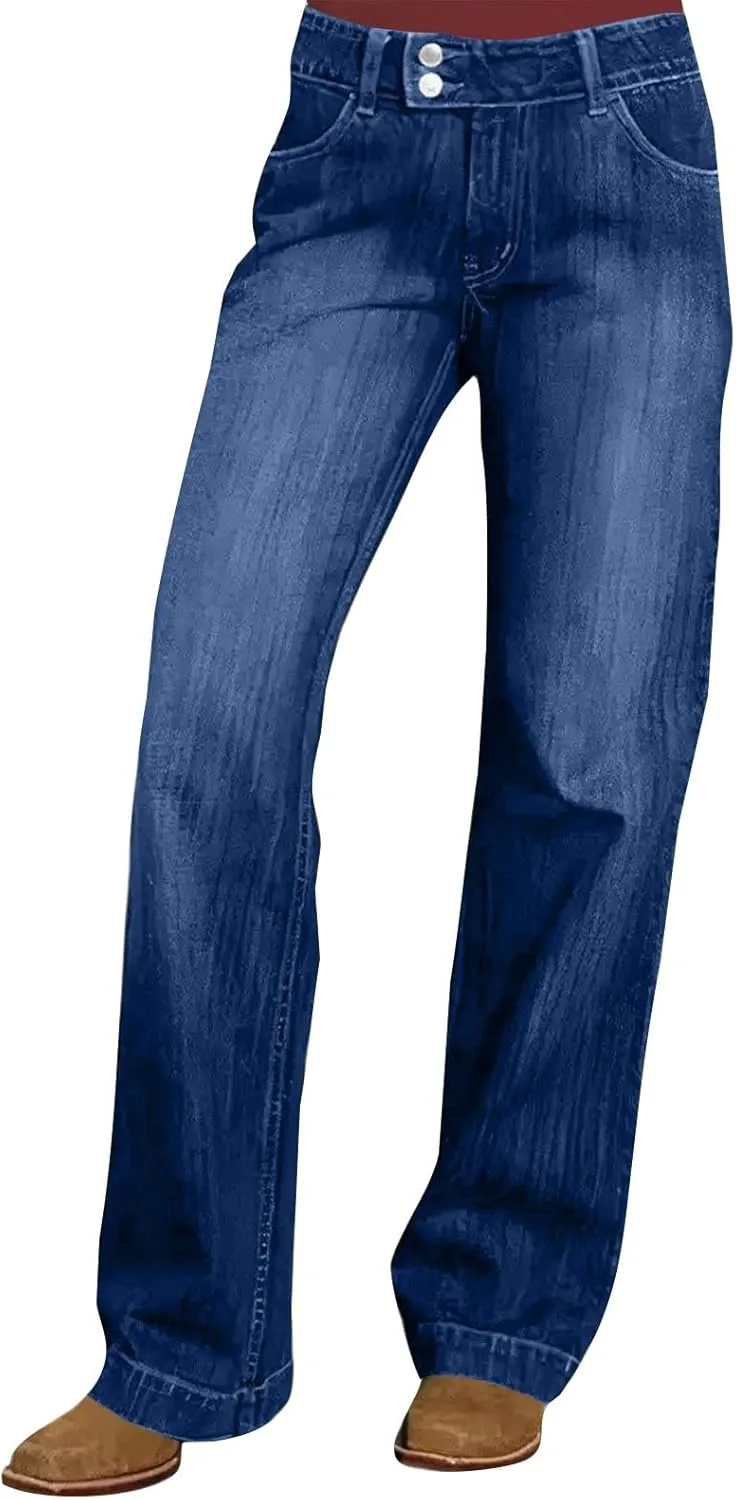 

Женские джинсы с высокой талией и прямыми широкими штанинами HYYGOCCTV