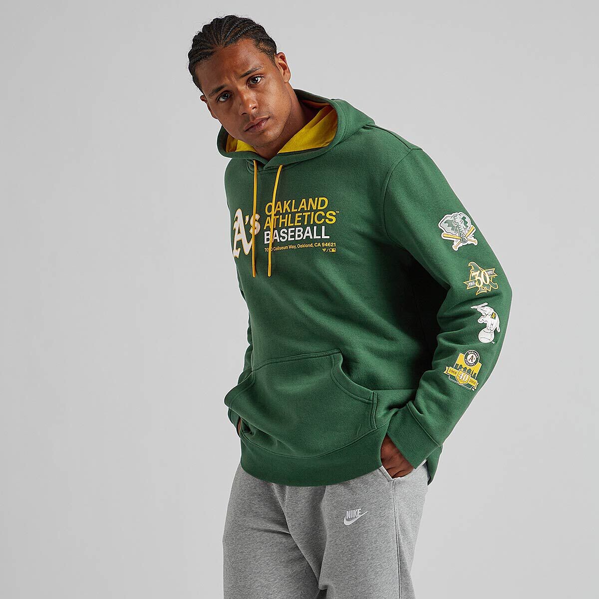 Толстовка MLB OAKLAND ATHLETICS FUNDAMENTALS FLEECE Hoody Nike, цвет Dunkelgrün/Goldgelb — фото 3