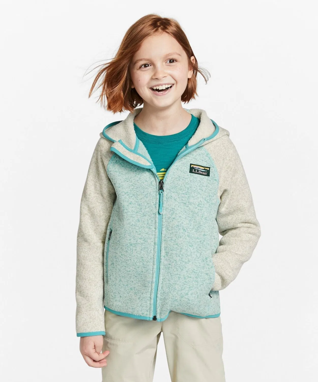 Детская флисовая кофта с капюшоном L.L.Bean, цвет блок, зелёный