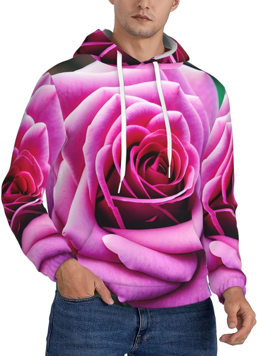 

Мужская флисовая худи с капюшоном и карманом, принт Purple Rose Flower SamLng