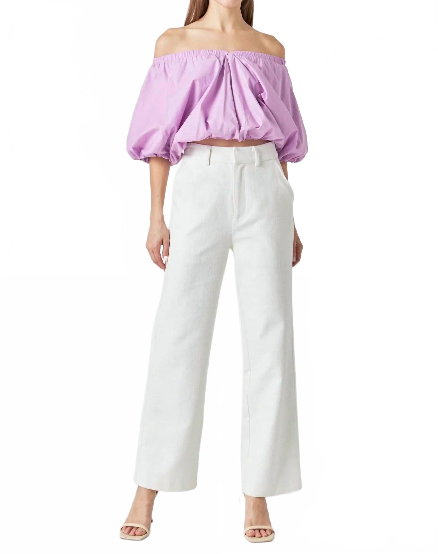 

Облегающий топ с V-образным вырезом и пышными рукавами в сиреневом цвете Endless rose