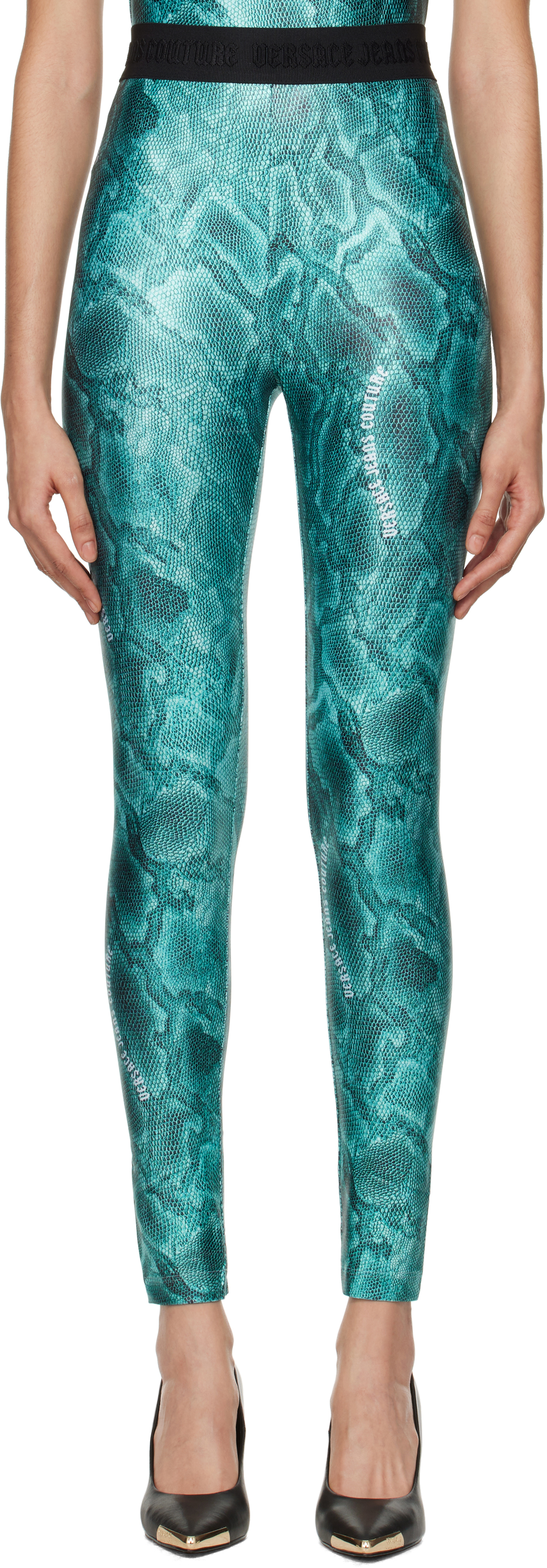 

Синие принтованные леггинсы Versace Jeans Couture