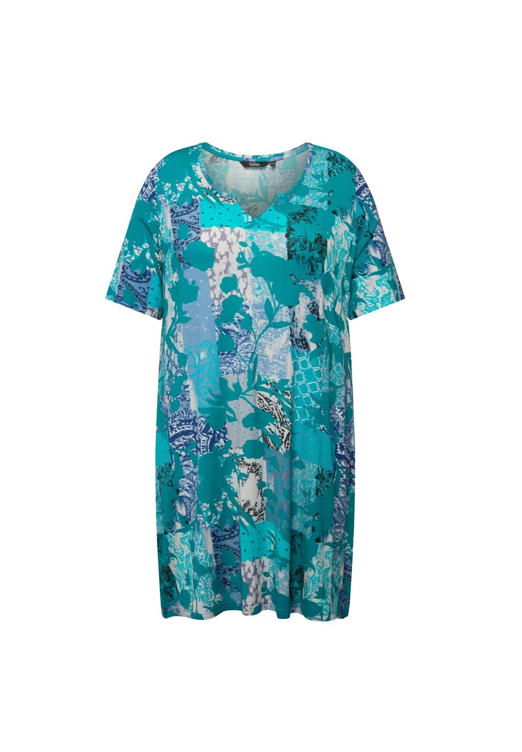 

Туника FLORAL PATCH PRINT SHORT SLEEVE KNIT Ulla Popken, синий