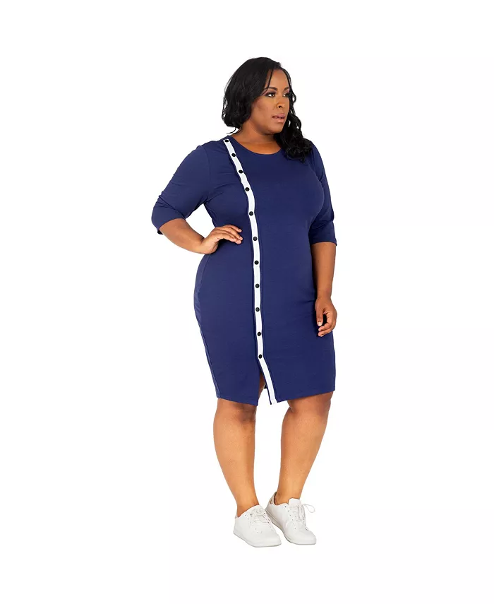 

Платье-футляр до колена больших размеров на кнопках Poetic Justice, синий