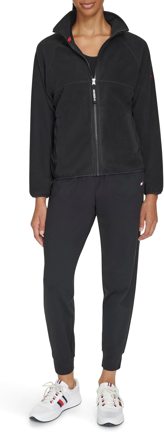 

Женская флисовая куртка Tommy Hilfiger с воротником-стойкой и застежкой-молнией, Black