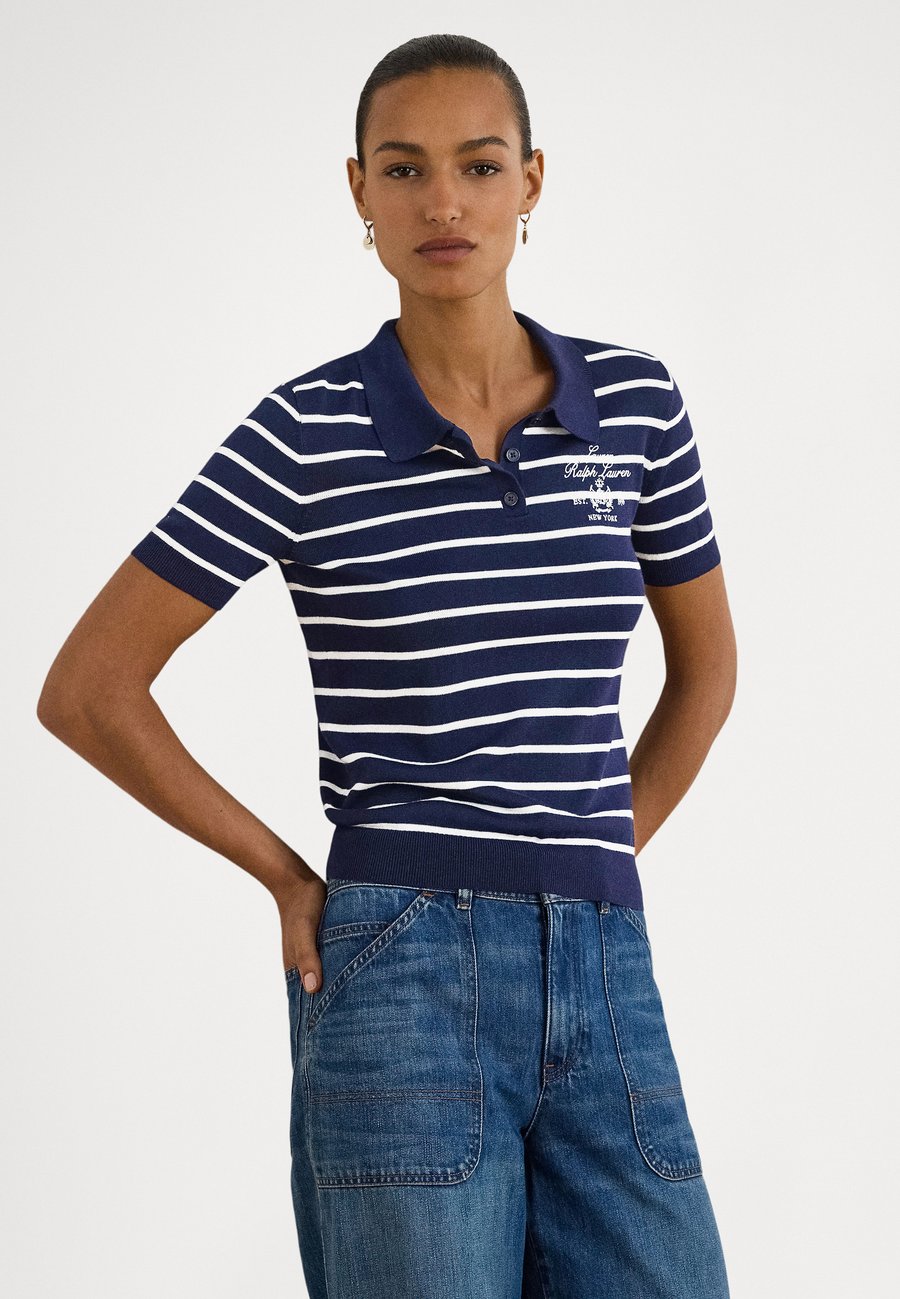 

Поло Lauren Ralph Lauren STRIPED COTTON-BLEND POLO SWEATER, Refined Navy/White/Dark Blue
