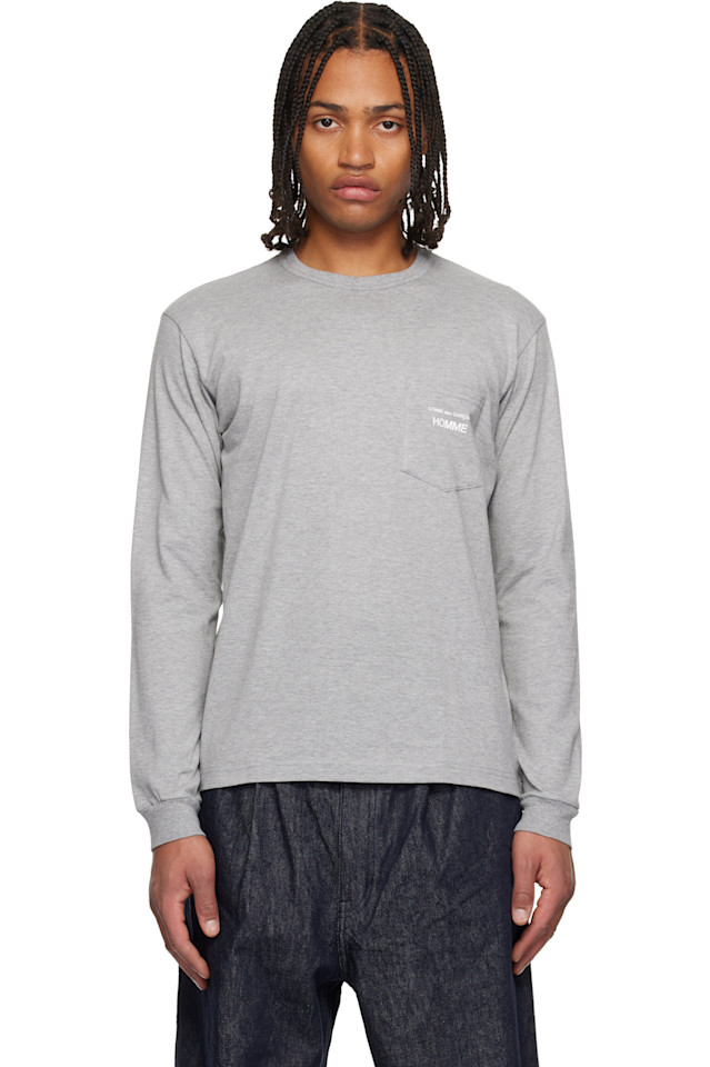 

Comme Des Garçons Homme Футболка из серого хлопкового трикотажа с принтом