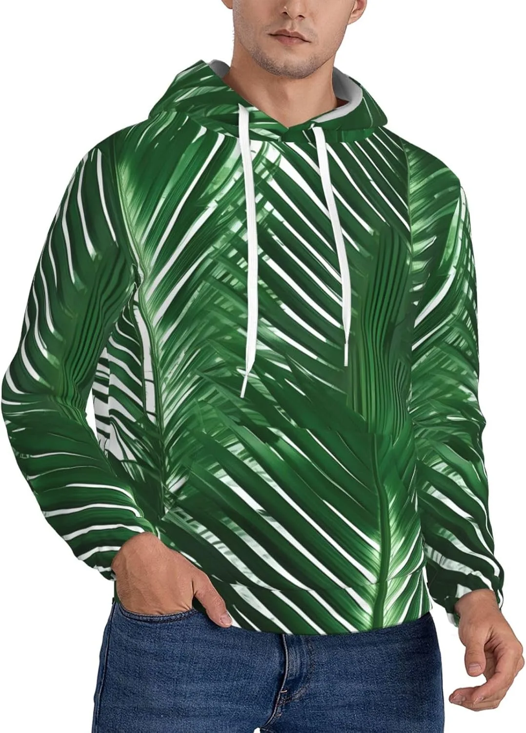 

Толстовка с капюшоном BaerK мужская, флисовая, с принтом "зеленые пальмовые листья"