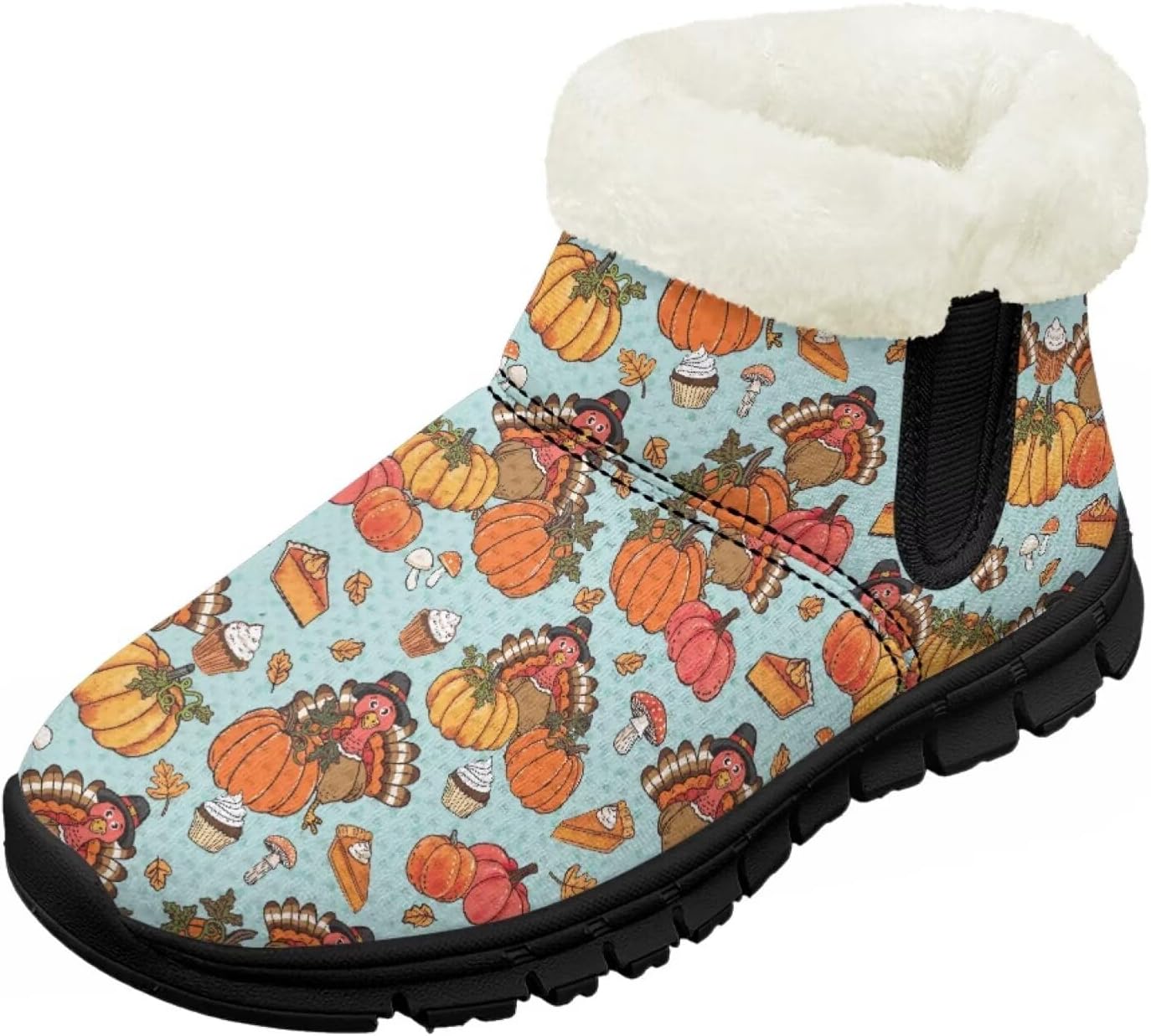 

Зимние ботинки для девочек, праздничные снегоступы, детская удобная обувь с широкой колодкой, на молнии, с меховой подкладкой, ботильоны для танцев Pointodoor, Thanksgiving Turkey Pumpkin