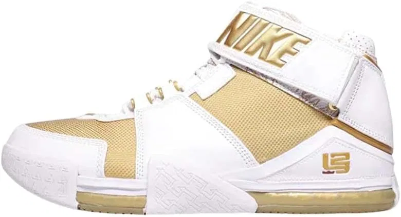 Мужские кожаные кроссовки Nike Sportswear Zoom Lebron II, White Metallic Gold — фото 2