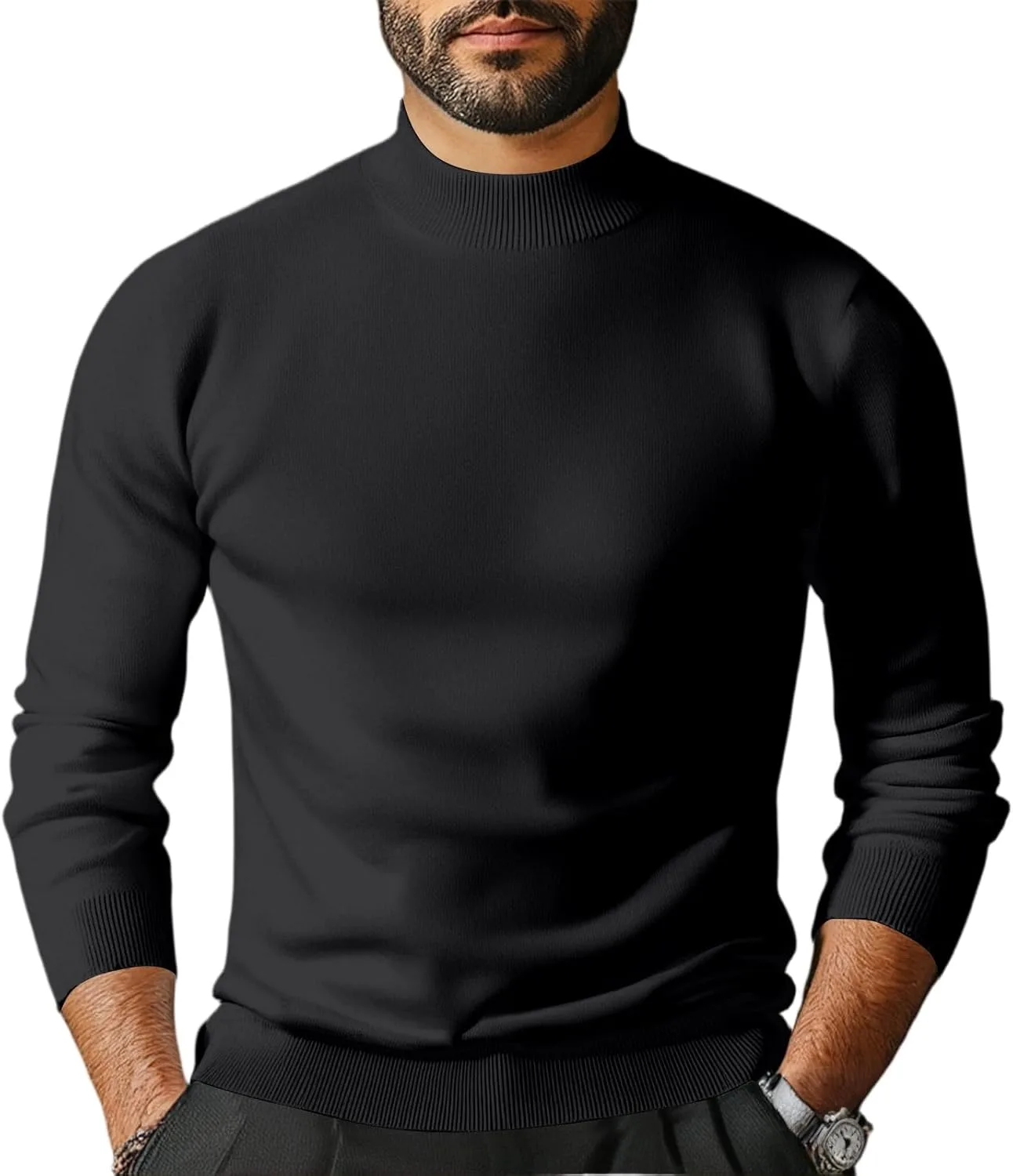 

DuDubaby свитер для мужчин, водолазка с длинными рукавами, рифленый slim pullover