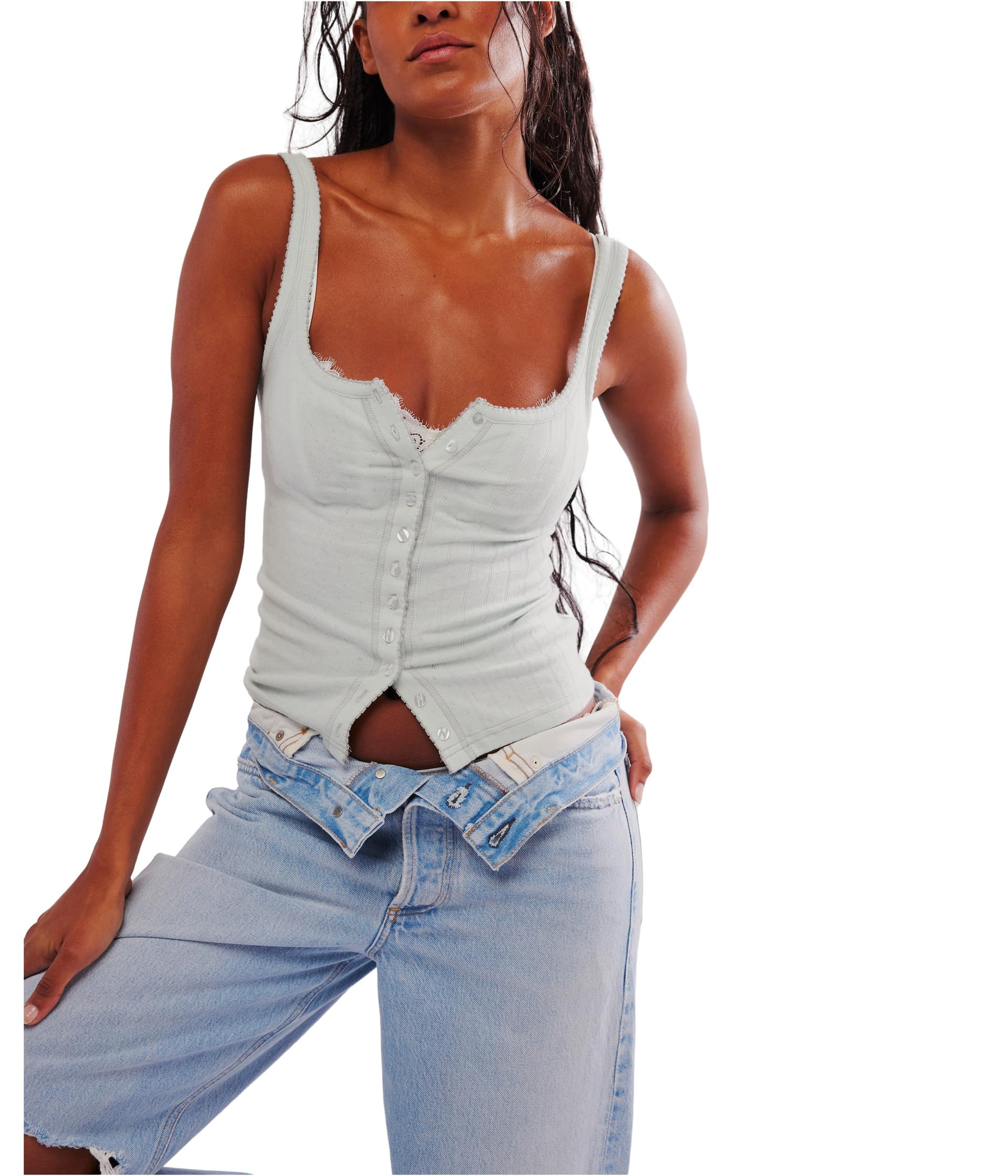 

Топ Free People End Game Pointelle Tank, цвет Pale Aqua