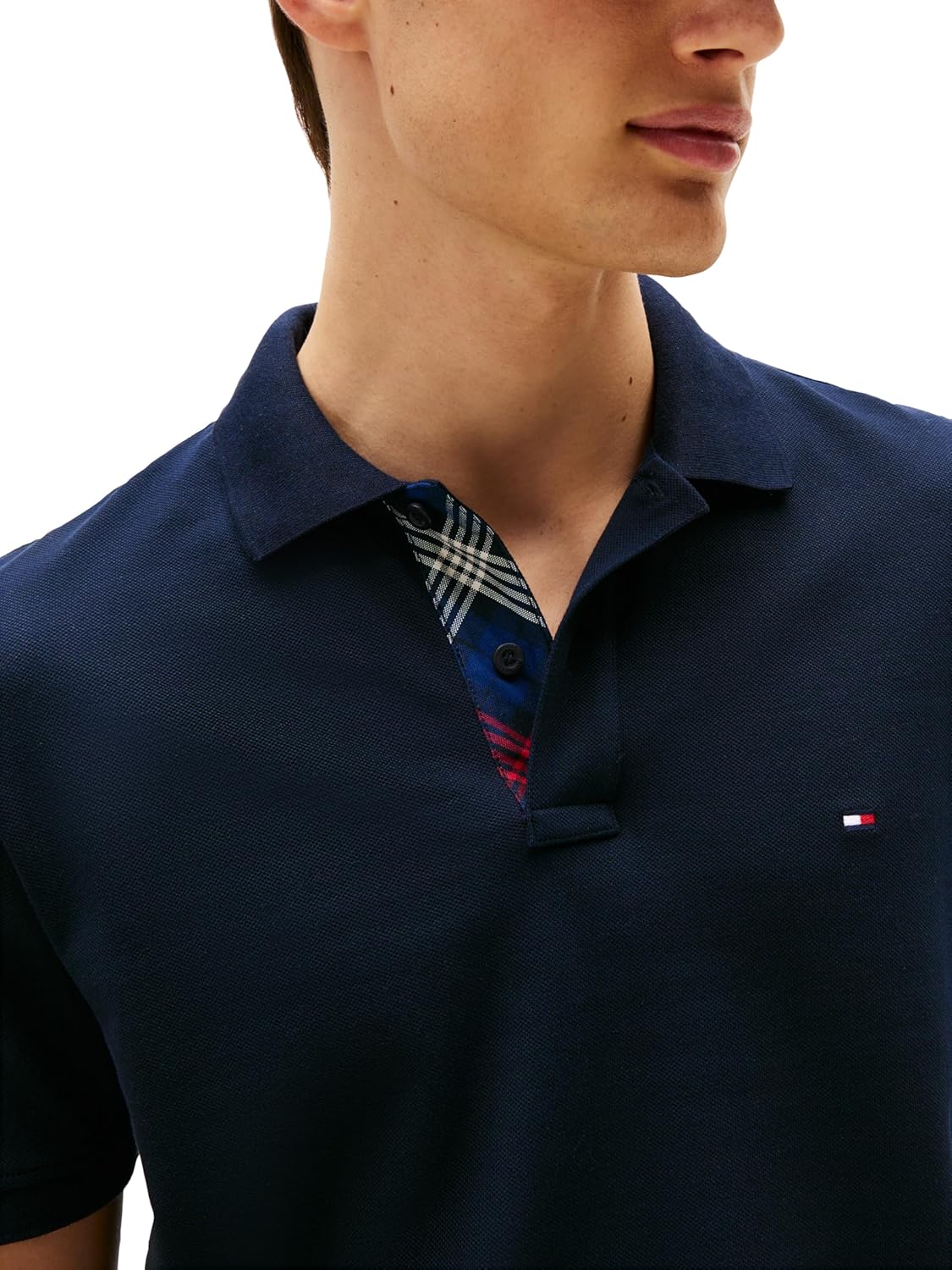 Мужские поло Tommy Hilfiger с коротким рукавом, повседневные, классического кроя, с эластичной тканью и скрытой планкой, Desert Sky — фото 2