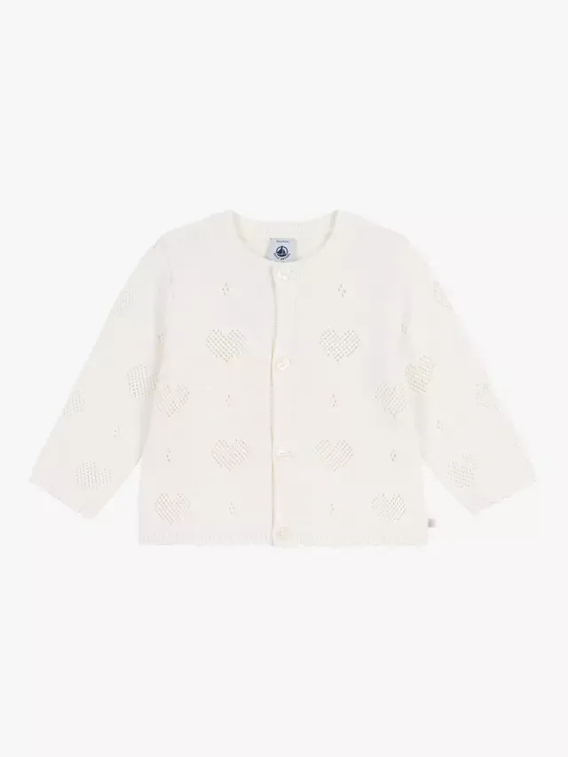 Детский вязаный кардиган с длинными рукавами и сердечками, белый Petit Bateau