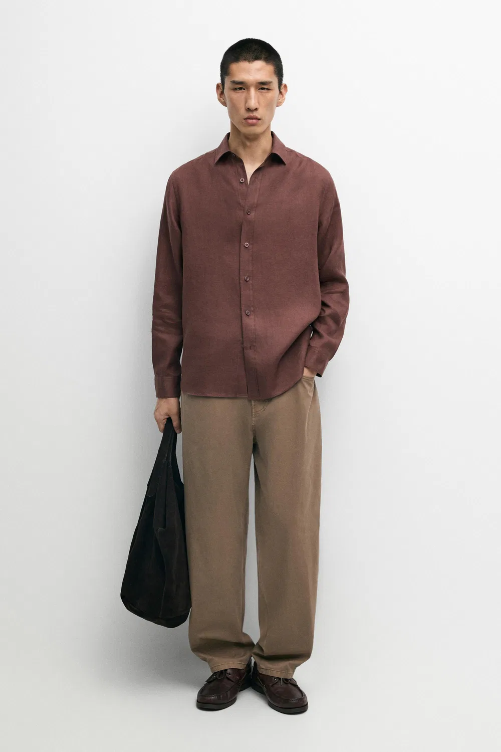 Брюки Massimo Dutti Barrel Fit Poplin Denim-Effect, охра — фото 3