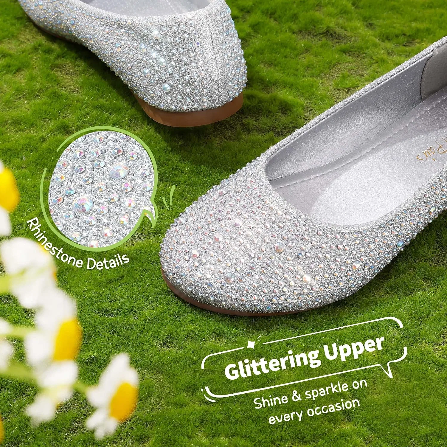 Детские балетки для девочек DREAM PAIRS, Muy-Shine-Silver Glitter — фото 3