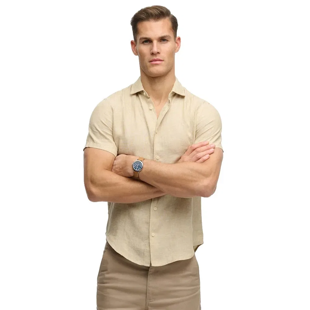 Рубашка с коротким рукавом Riviera Linen Superdry, бежевый