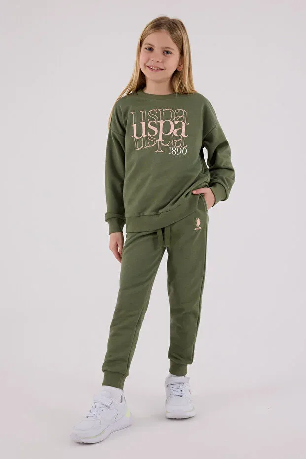 Детский комплект для девочек с вышивкой Licensed U.S. Polo Assn., Khaki