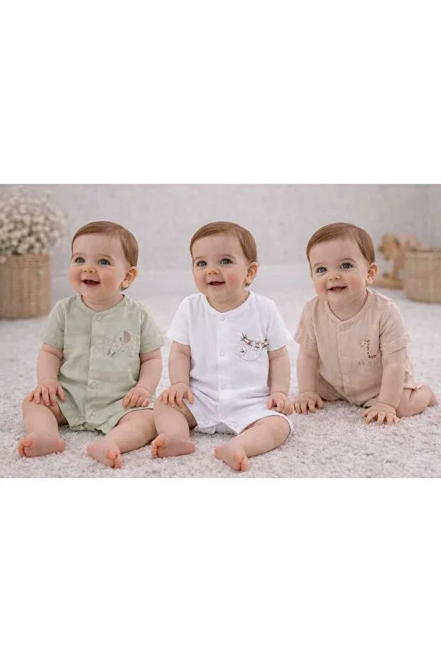 Детское боди-комбинезон с вышивкой Safari Friends Muslin Baby Rompers Set of 3 Necix'S, Multicolor