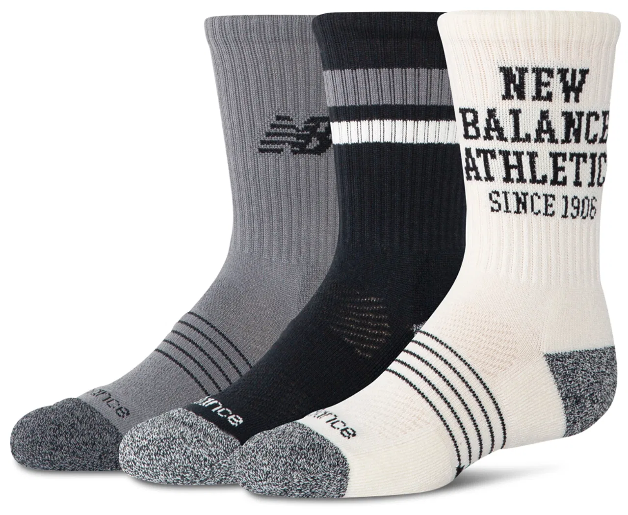 Детские носки для мальчиков, комплект из 3 пар, с ребристым верхом, New Balance, Sea Salt Castle Rock Black