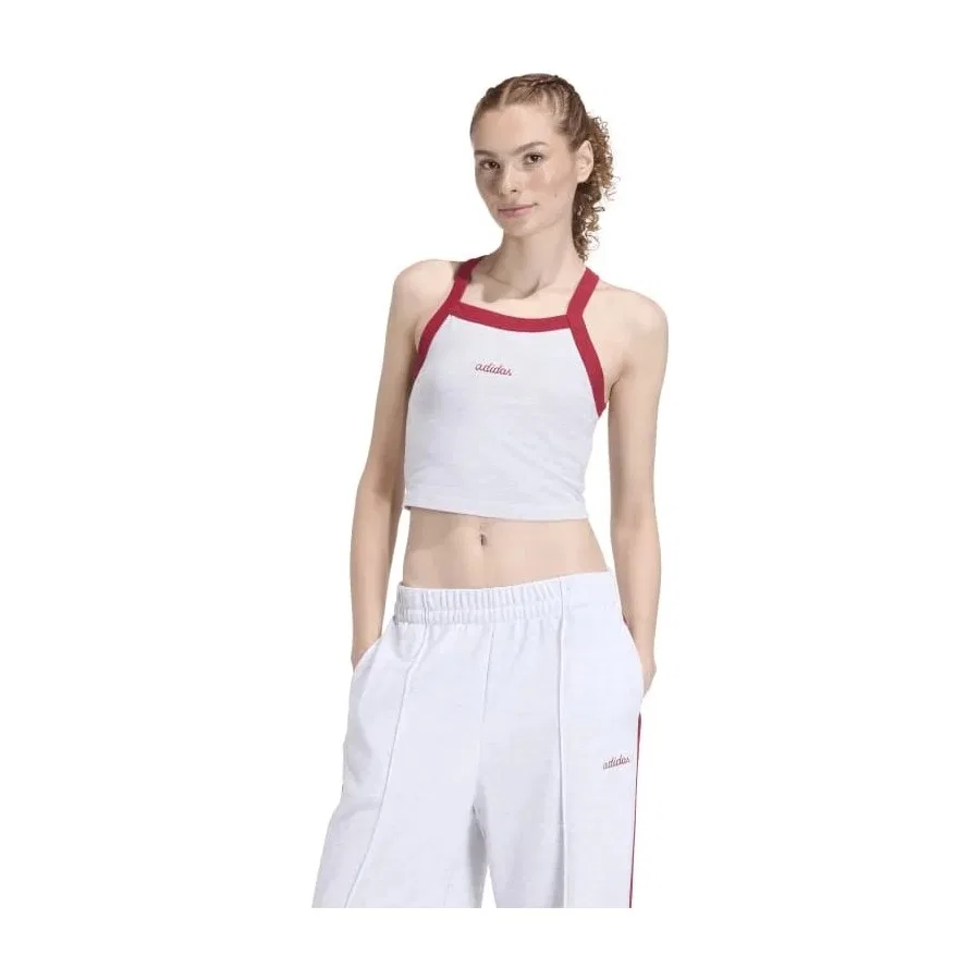 Женский топ-безрукавка с вышивкой и круглым вырезом, модель Colorpop Embroidered Graphic, adidas, Светло-серый меланж — фото 2