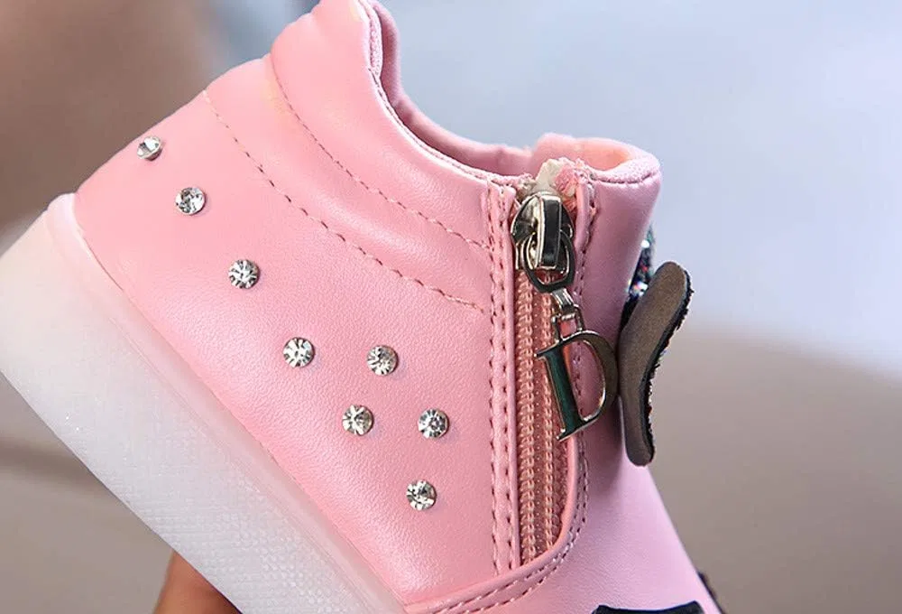 Детские кроссовки для девочек с подсветкой и стразами High Top Slip On, Pink — фото 2