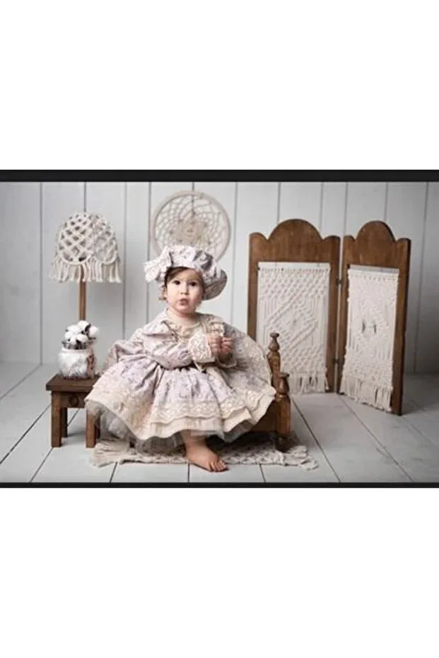 Детское платье для девочек с принтом Children's vintage floral evening dress Hly Karol Tasarım, Nude Color — фото 3
