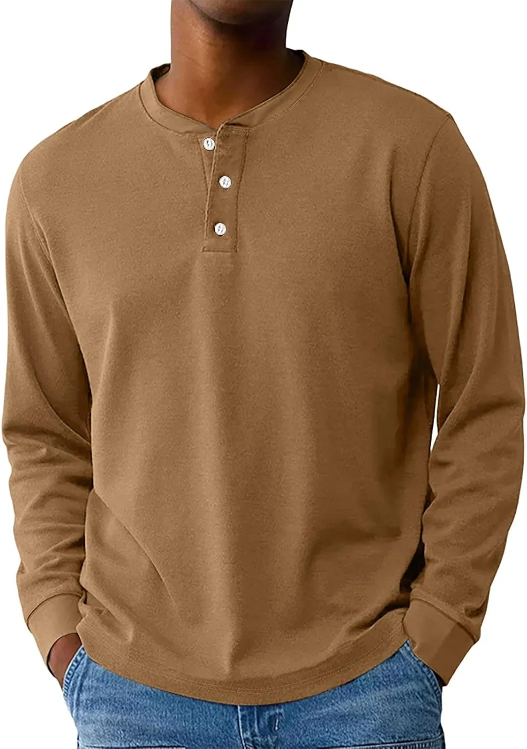 Мужская повседневная футболка с длинным рукавом Henley, 2-earthy Yellow