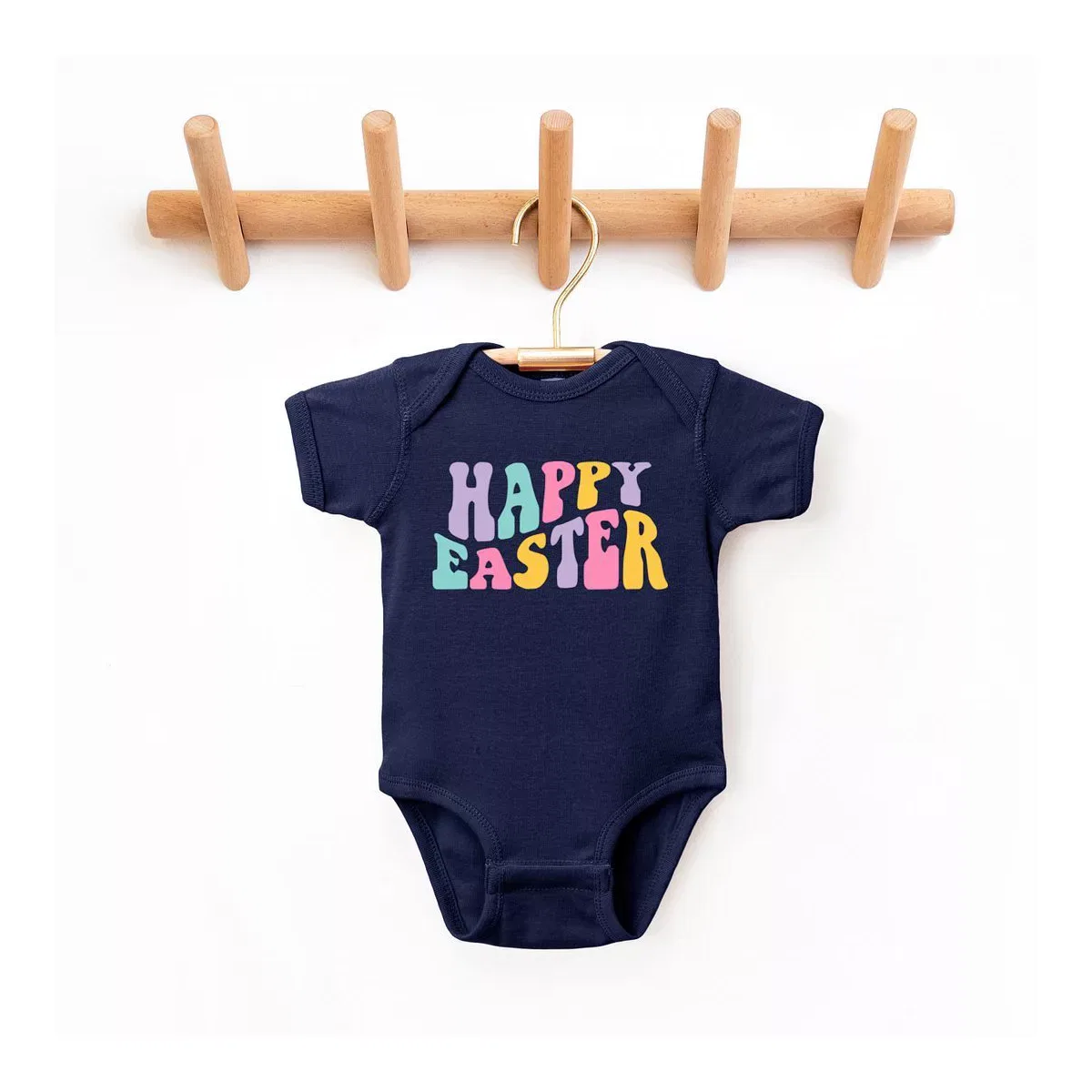 Детский боди с коротким рукавом Happy Easter Wavy Colorful The Juniper Shop, Navy