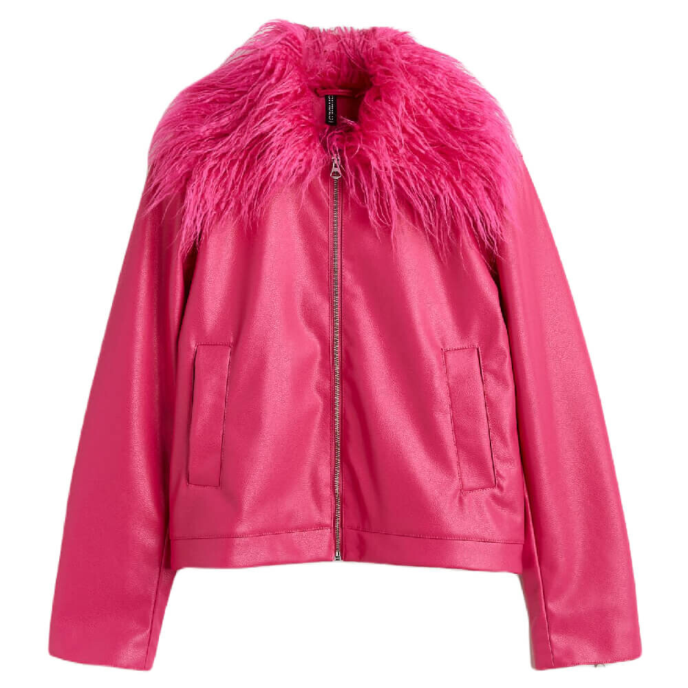 

Куртка H&M With A Fluffy Collar, розовый
