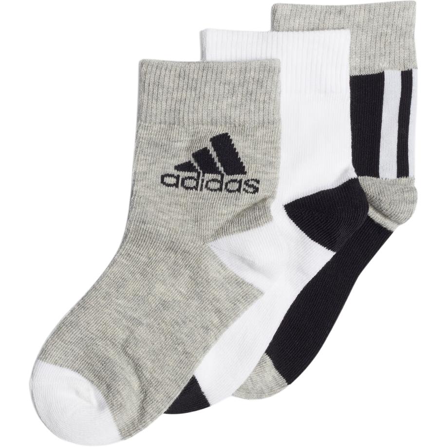 Носки 3 пары Черный Белый Серый Детские Adidas, Черный/Белый/Средний Тепло-Серый — фото 2