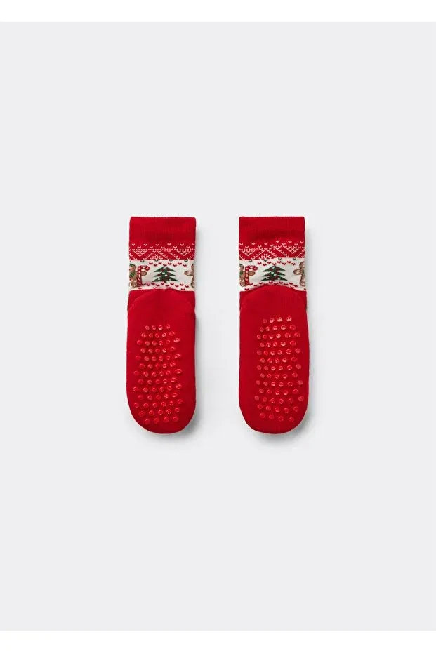 Детские носки для новорожденных с нескользящей подошвой Family noel Calzedonia, Norwegian Red — фото 2
