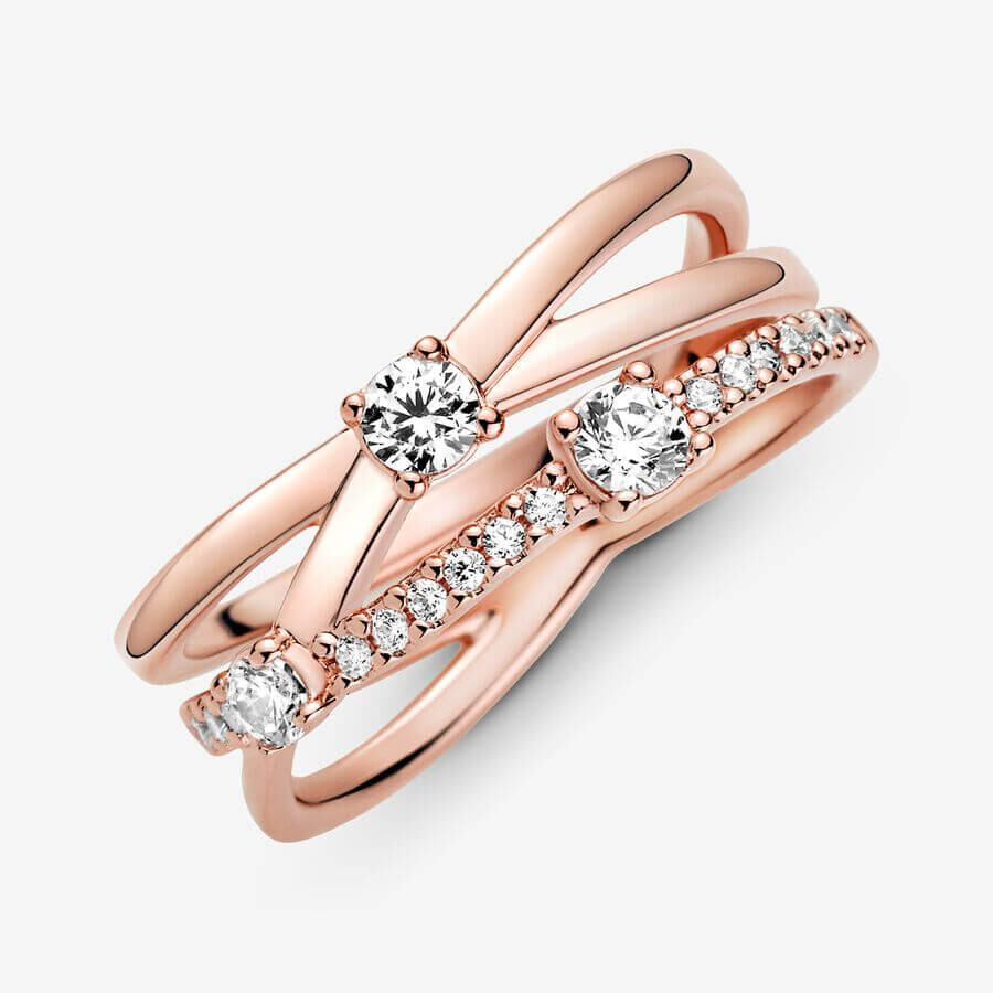 Кольцо Pandora Timeless Sparkling Triple Band, розовое золото — фото 4
