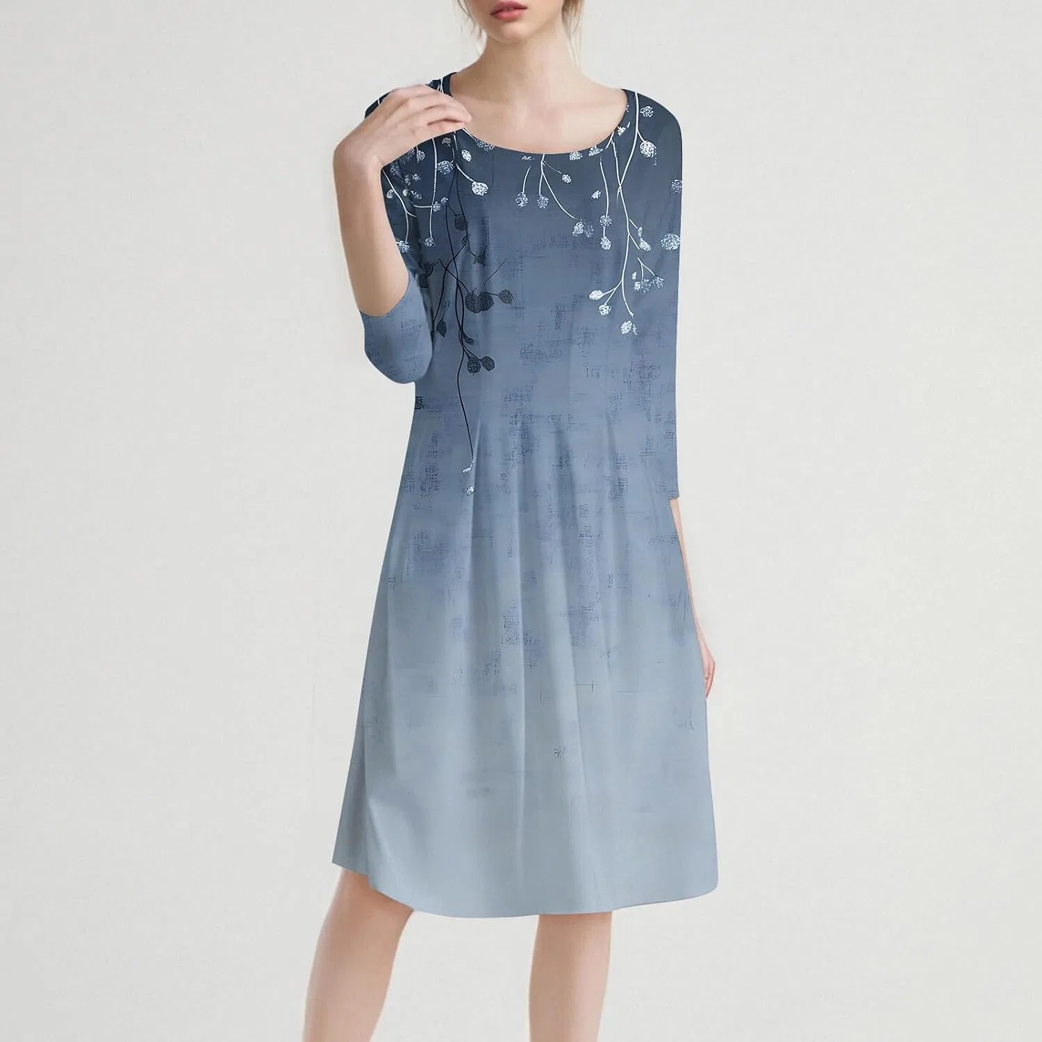 Женское платье-миди A-силуэта с 3/4 рукавом и карманами, Royal Blue — фото 4