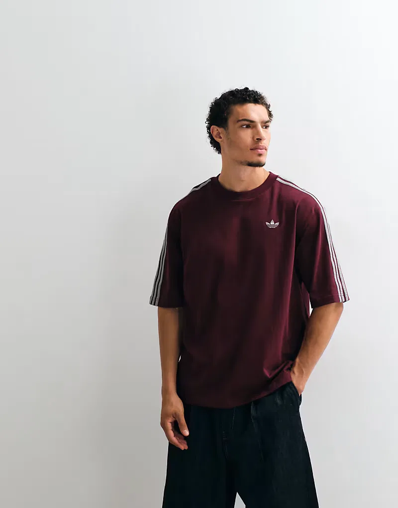 Футболка Adidas Originals с тремя полосками, бордовый — фото 2