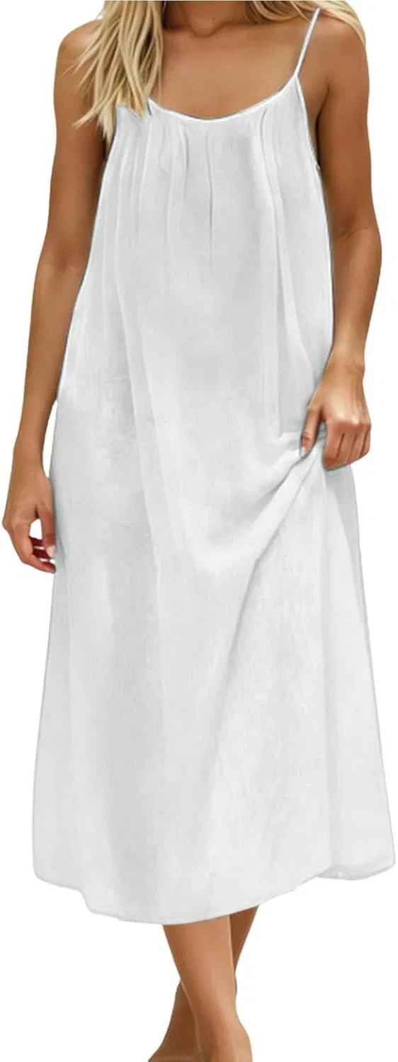 Женское пляжное платье на бретелях с открытой спиной, White — фото 2