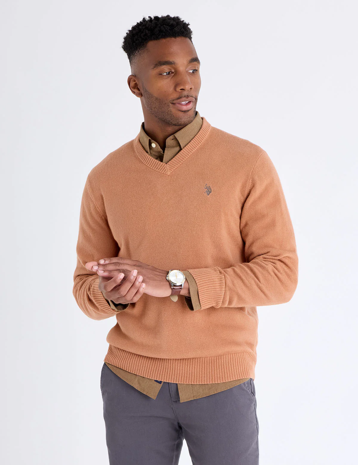

Свитер U.S. Polo Assn Solid V-neck, оранжевый
