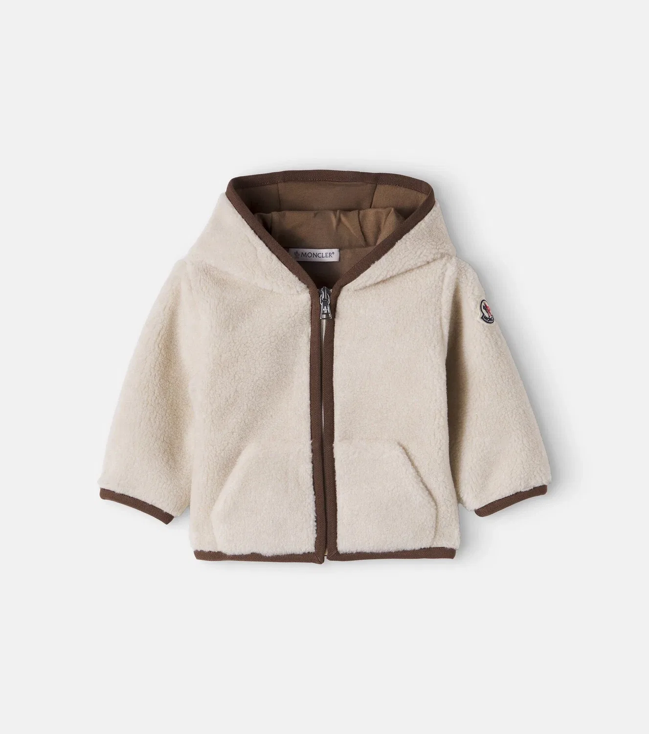 Детская флисовая куртка с капюшоном Moncler Enfant, бежевый