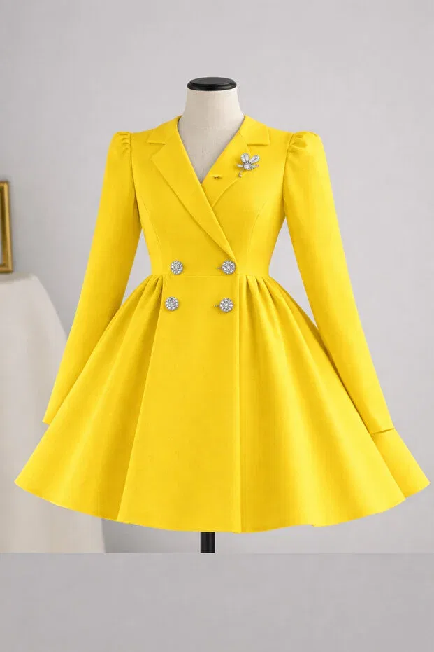 Детское платье для девочек с длинным рукавом Umay Model Musgem, Yellow — фото 2