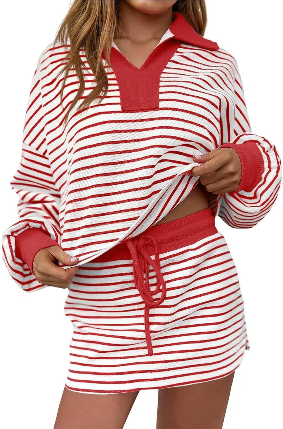 Женский костюм с полосками из двух предметов, Red