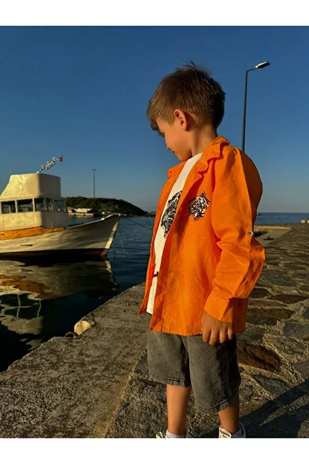 Детский комплект рубашек для мальчиков хлопковый с принтом Pollito, Orange — фото 2