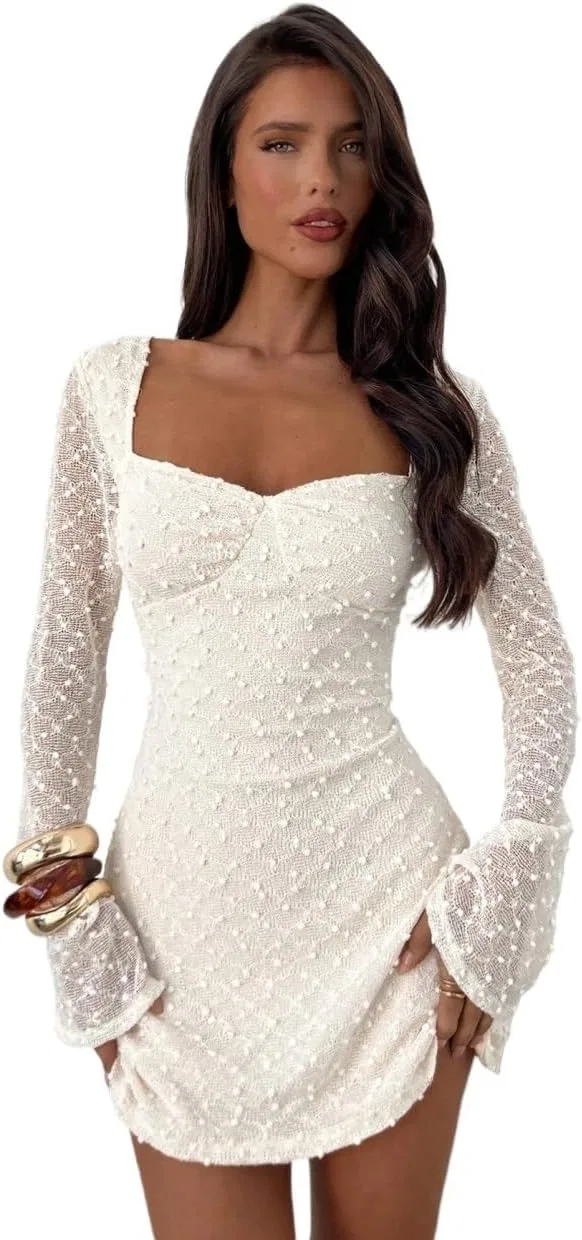 Женское мини-платье с квадратным вырезом A-line, Beige