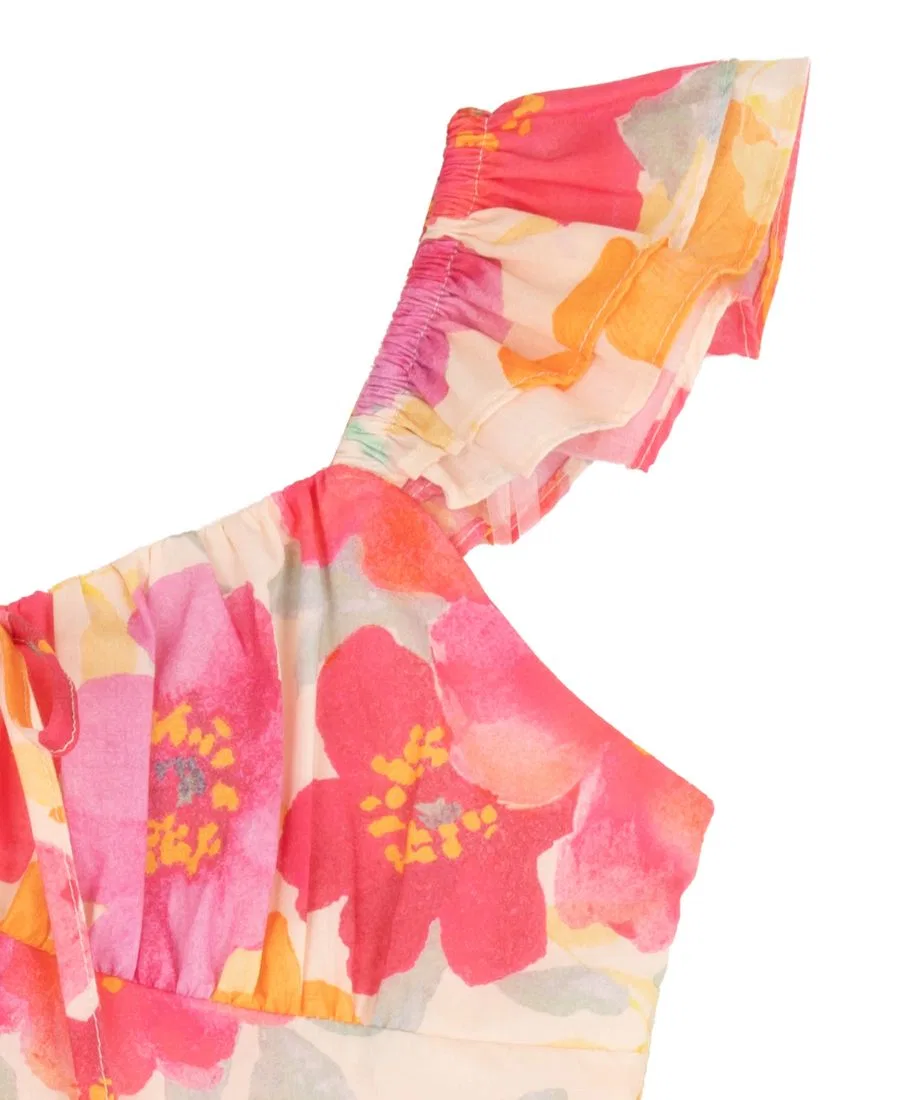 Платье с цветочным принтом, без рукавов, модель Printed Floral Ruched Bust Flutter Strap Tie Back Rare Editions, Orange — фото 2