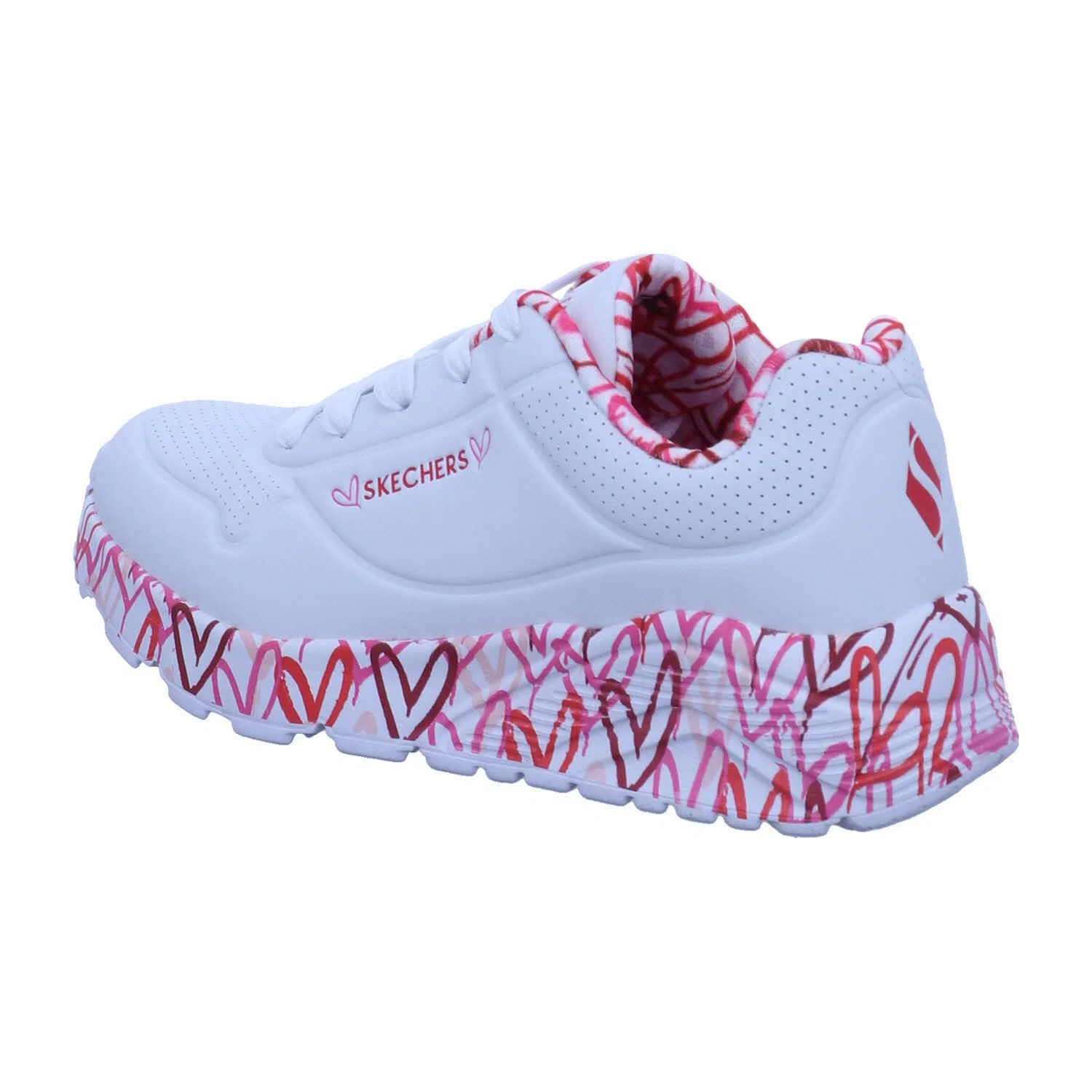 Детские кроссовки для девочек с принтом Uno Lite Lovely Luv Skechers, White White Synthetic Red Pink Trim — фото 3