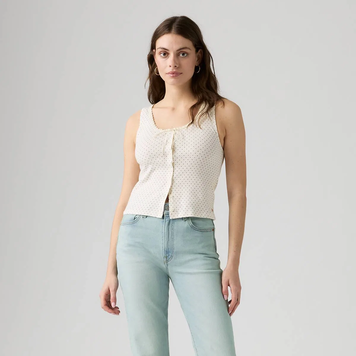 Топ из кружева с ажурной отделкой из сухих материалов Levi's, Sonja Dot Egret - White — фото 4