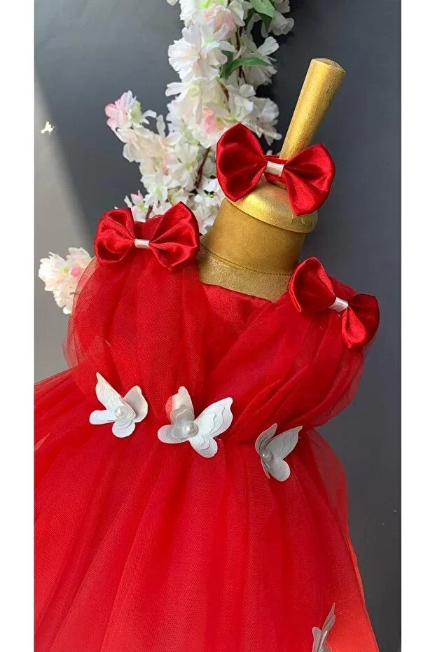 Детское платье для девочек с коротким рукавом Pompom Harry&Millie, Red — фото 2