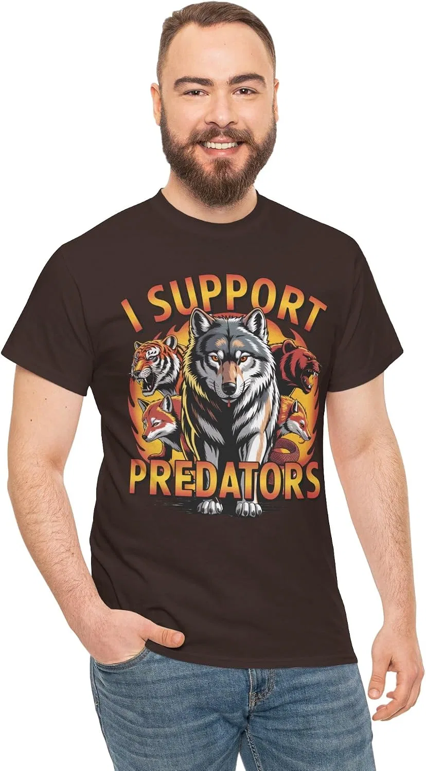 Мужская футболка с принтом волка I Support Predator, Dark Chocolate — фото 3