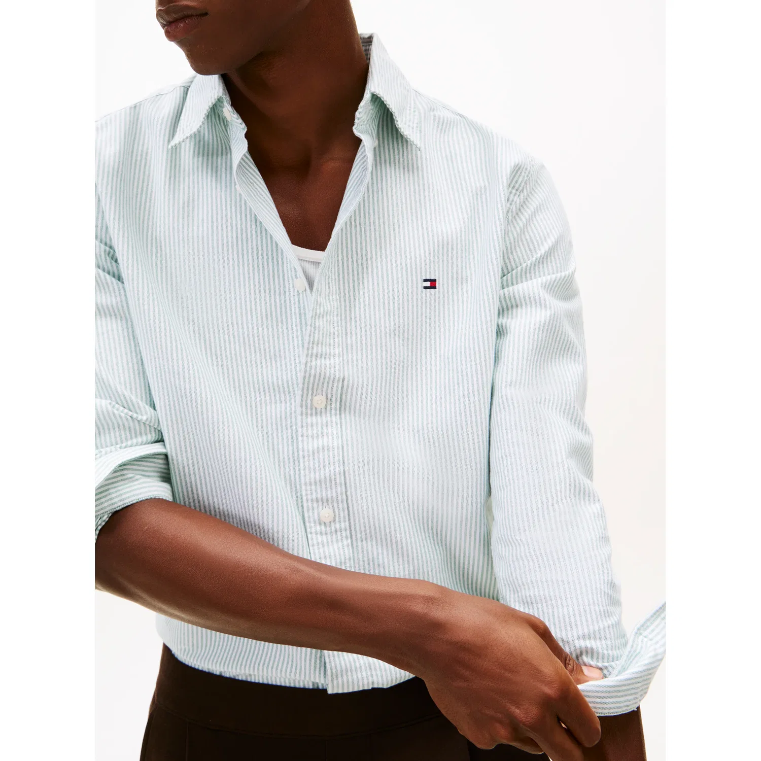 Мужская рубашка с длинным рукавом Heritage Oxford Stripe Tommy Hilfiger, Nouveau Green/White — фото 2