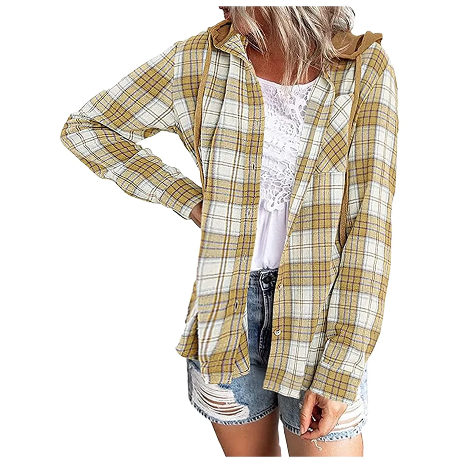 Женская куртка с капюшоном в клетку College Jacket, giallo — фото 2